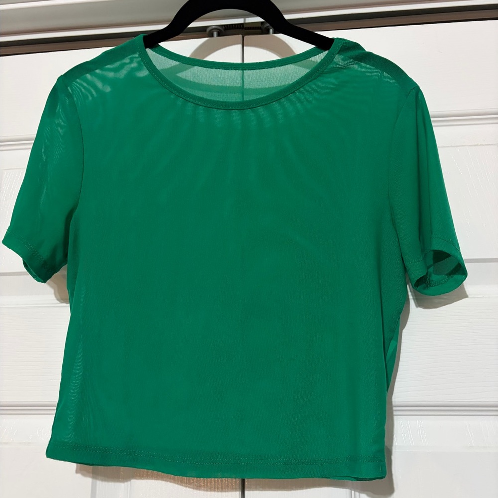 Green Mesh Women's Top - Picture 2 of 4